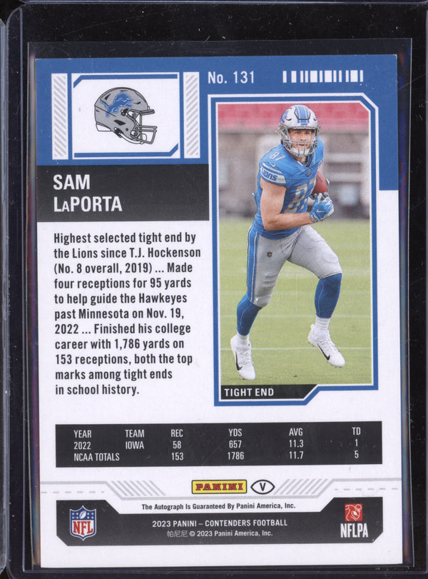 Sam LaPorta 2023 Panini Contenders 131 Rookie Divisional Ticket Auto RC 43/99