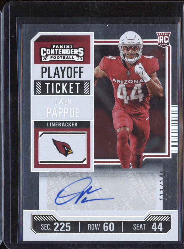 Owen Pappoe 2023 Panini Contenders 297 Rookie Playoff Ticket Auto RC 113/149