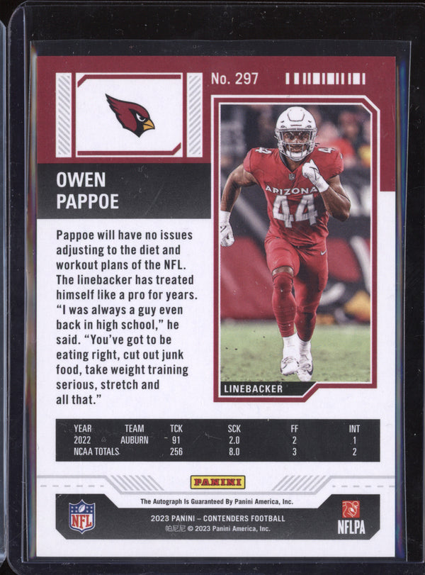 Owen Pappoe 2023 Panini Contenders 297 Rookie Playoff Ticket Auto RC 113/149