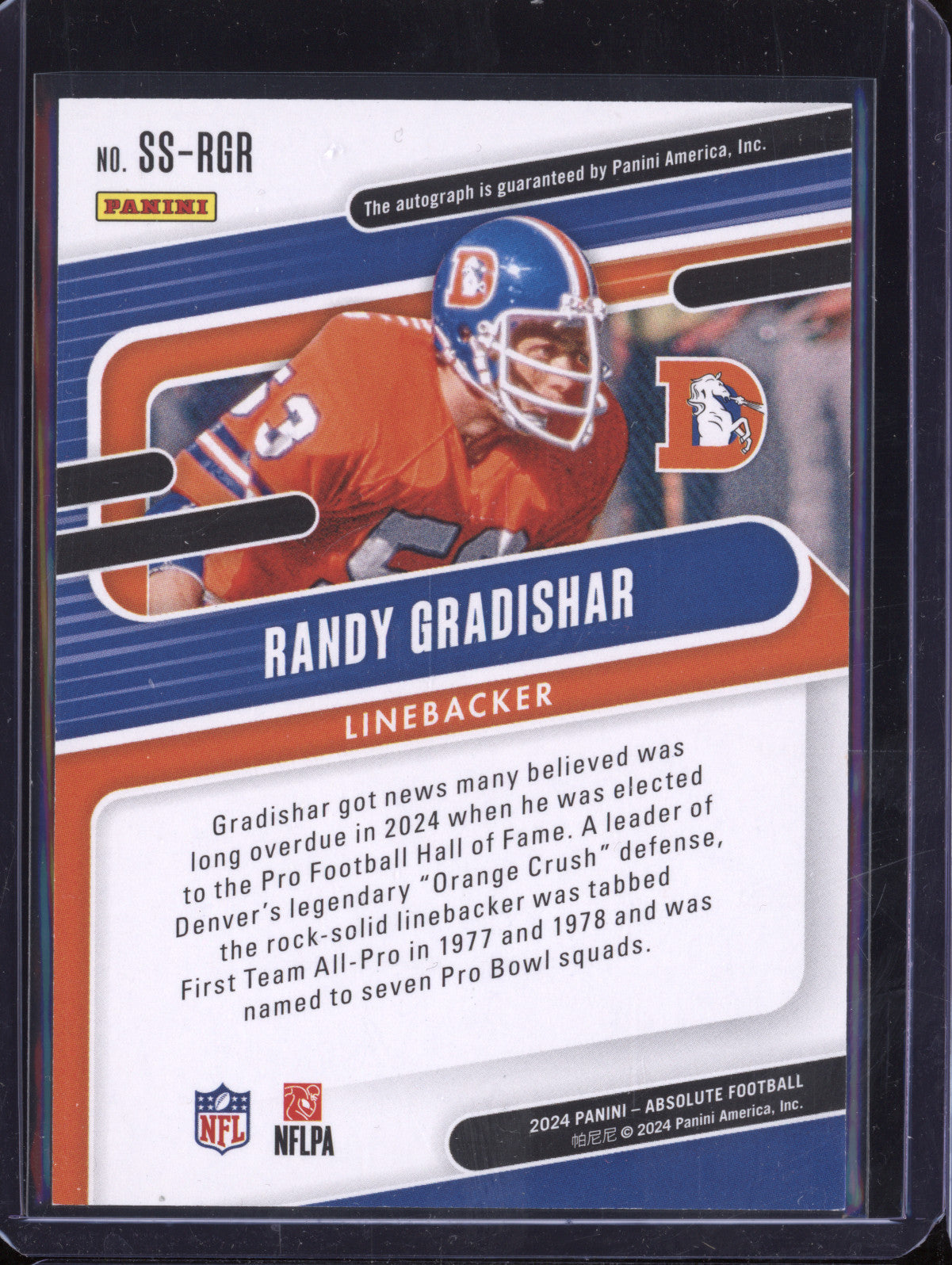 Randy Gradishar 2024 Panini Absolute SS-RGR Signature Standouts Auto 67/199