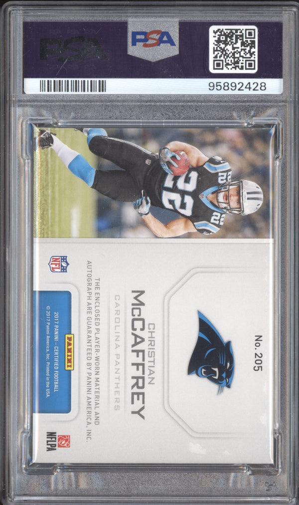 Christian McCaffrey 2017 Panini Certified 205 Freshman Fabric Auto RC /149 PSA 9