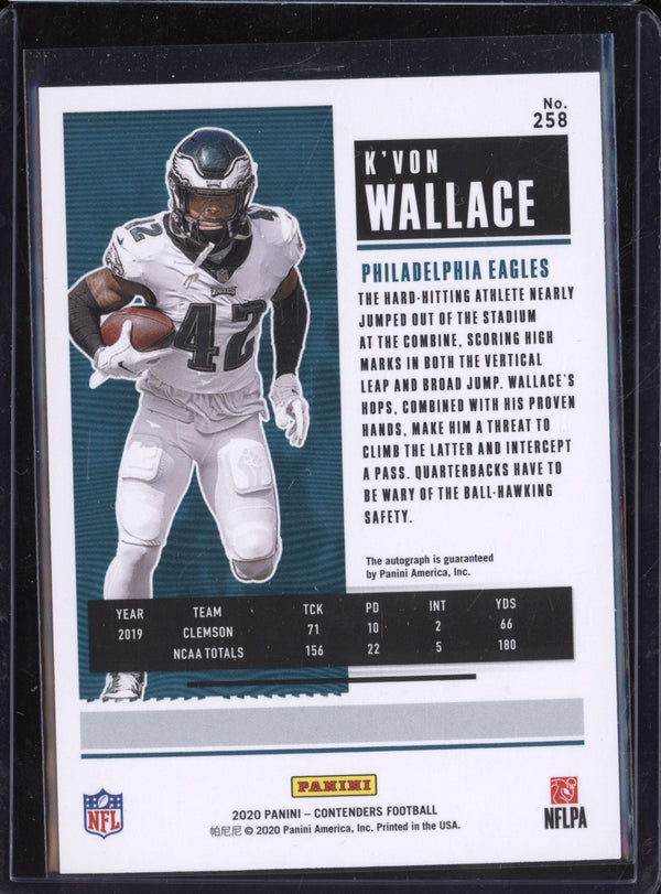 K'Von Wallace 2020 Panini Contenders 258 Rookie Ticket Auto RC