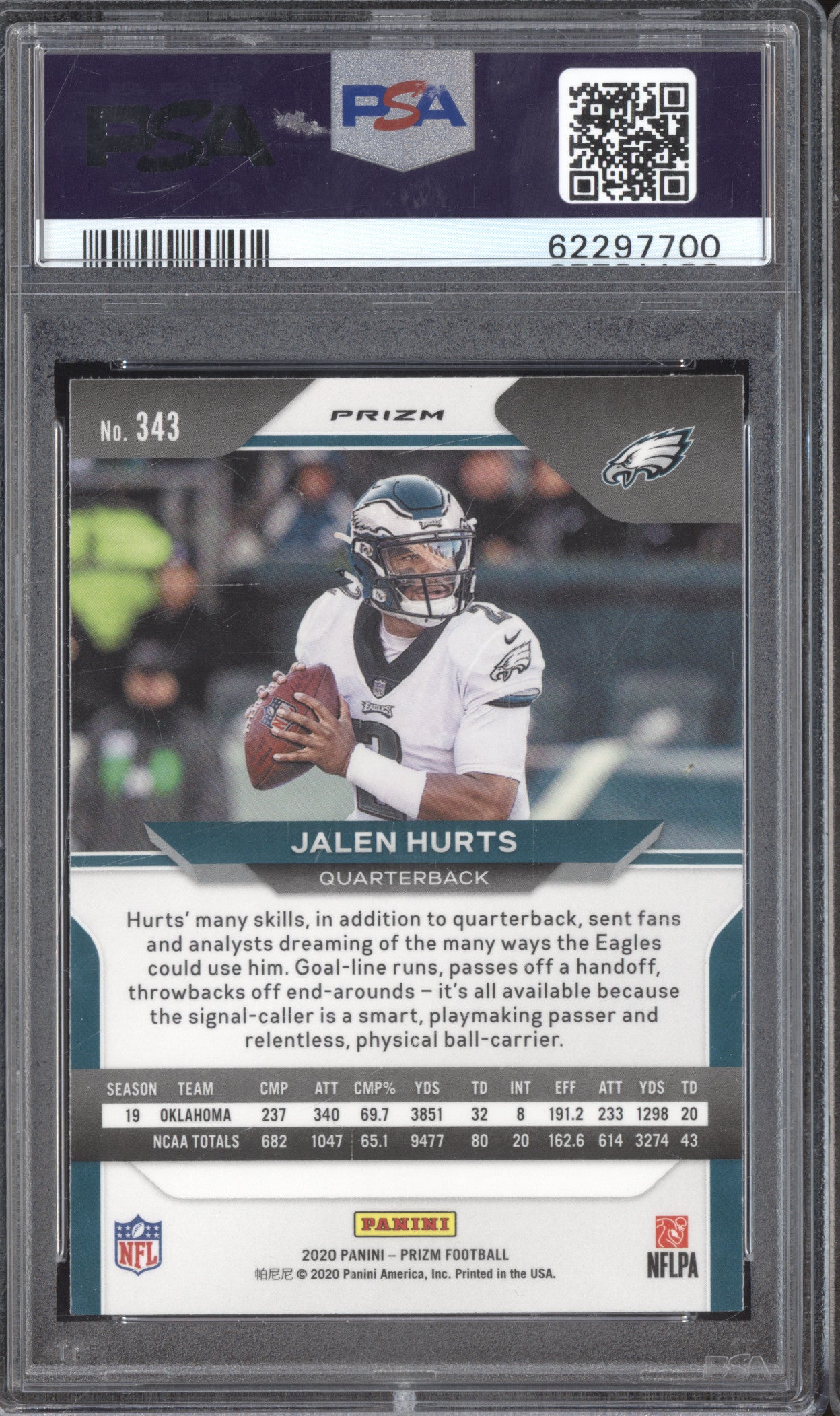 Jalen Hurts 2020 Panini Prizm 343 Silver RC PSA 9