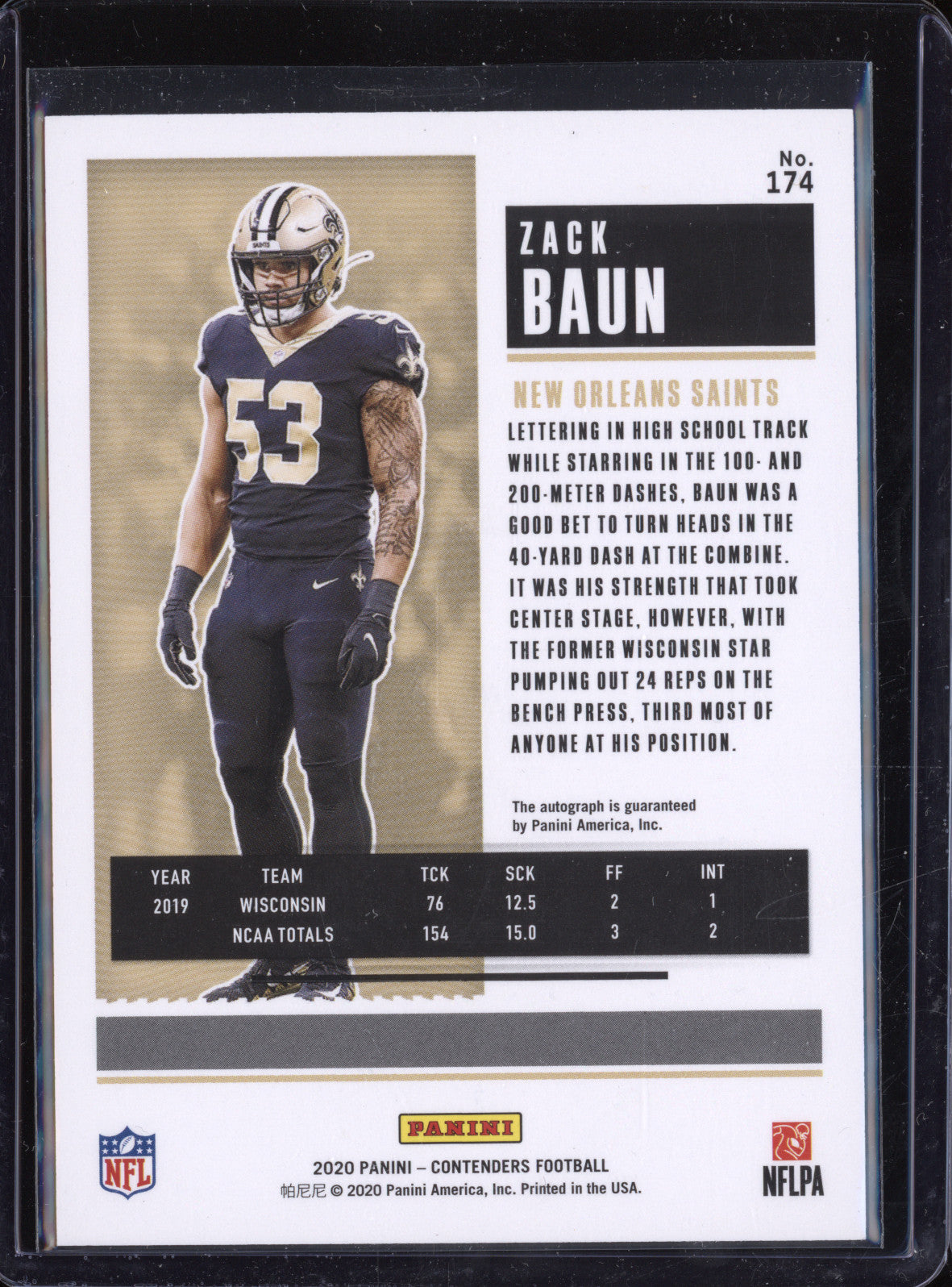 Zack Baun 2020 Panini Contenders 174 Rookie Ticket Auto RC