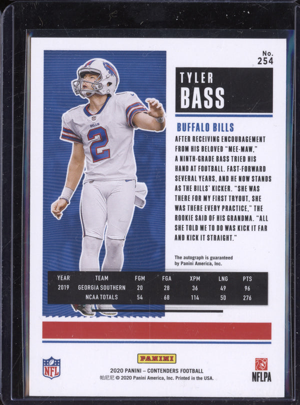 Tyler Bass 2020 Panini Contenders 254 Rookie Ticket Auto RC