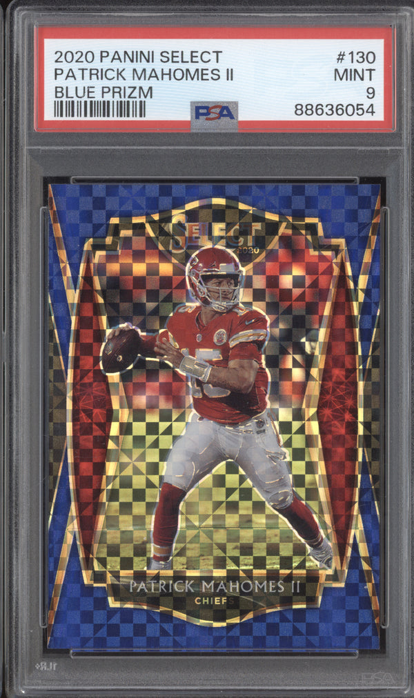 Patrick Mahomes II 2020 Panini Select 130 Blue 28/149 PSA 9