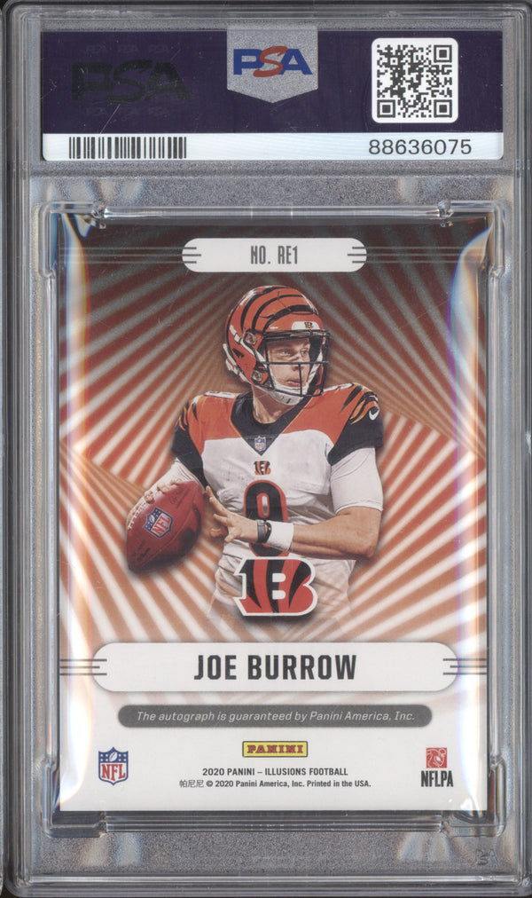 Joe Burrow 2020 Panini Illusions RE1 Rookie Endorsements Auto Blue RC /75 PSA 8