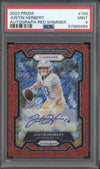 Justin Herbert 2023 Panini Prizm 158 Autograph Red Shimmer 34/35 PSA 9