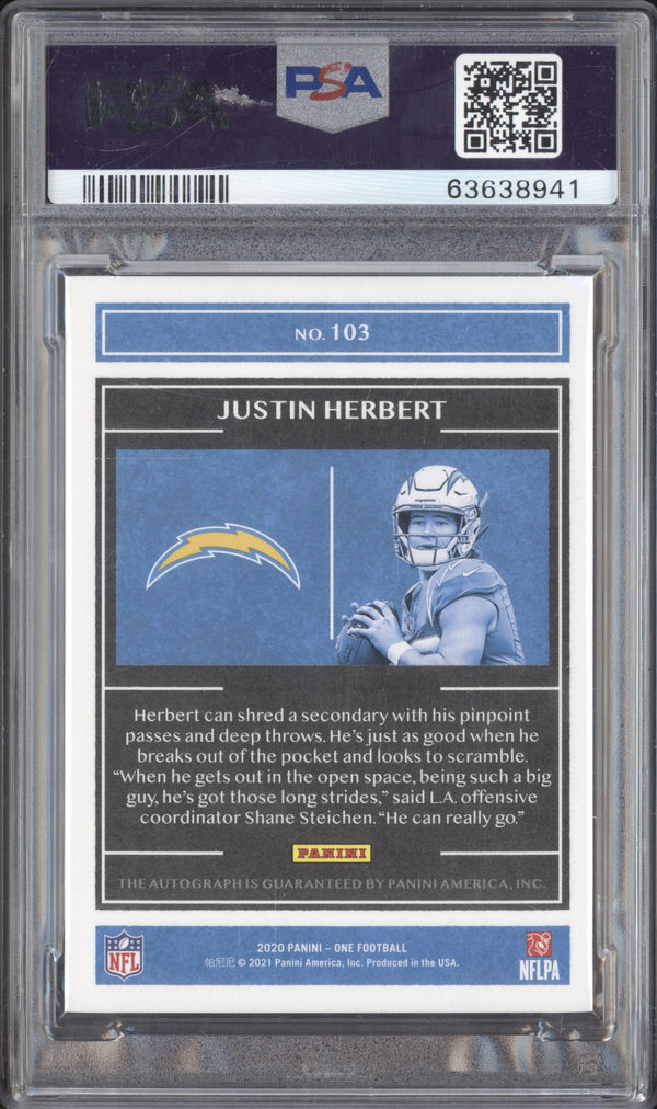 Justin Herbert 2020 Panini One 103 Autograph RC 11/49 PSA 9/10