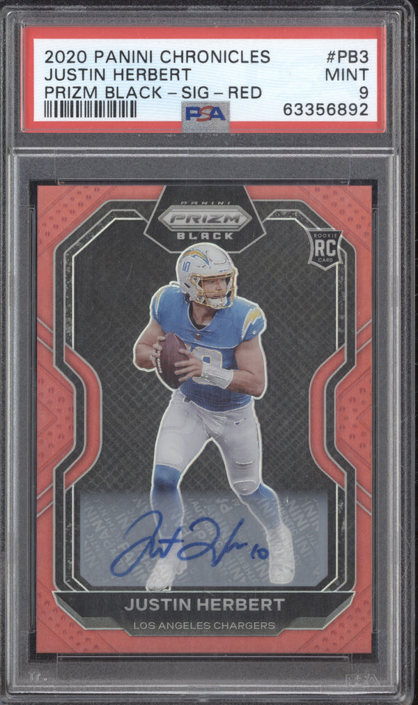 Justin Herbert 2020 Panini Chronicles PB-3 Prizm Black Auto Red RC 35/99 PSA 9