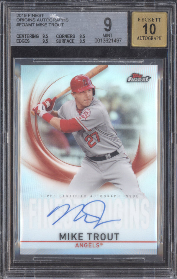 Mike Trout 2019 Topps Finest FOA-MT Finest Origins Autograph BGS 9/10