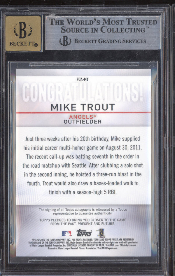 Mike Trout 2019 Topps Finest FOA-MT Finest Origins Autograph BGS 9/10