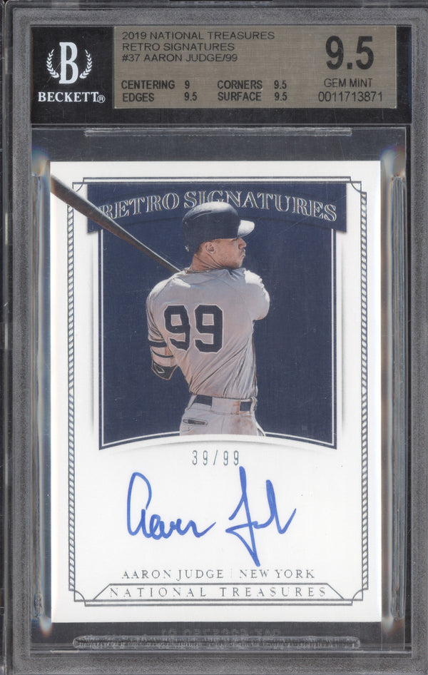 Aaron Judge 2019 Panini National Treasures RS-AJ Retro Signatures /99 BGS 9.5/9