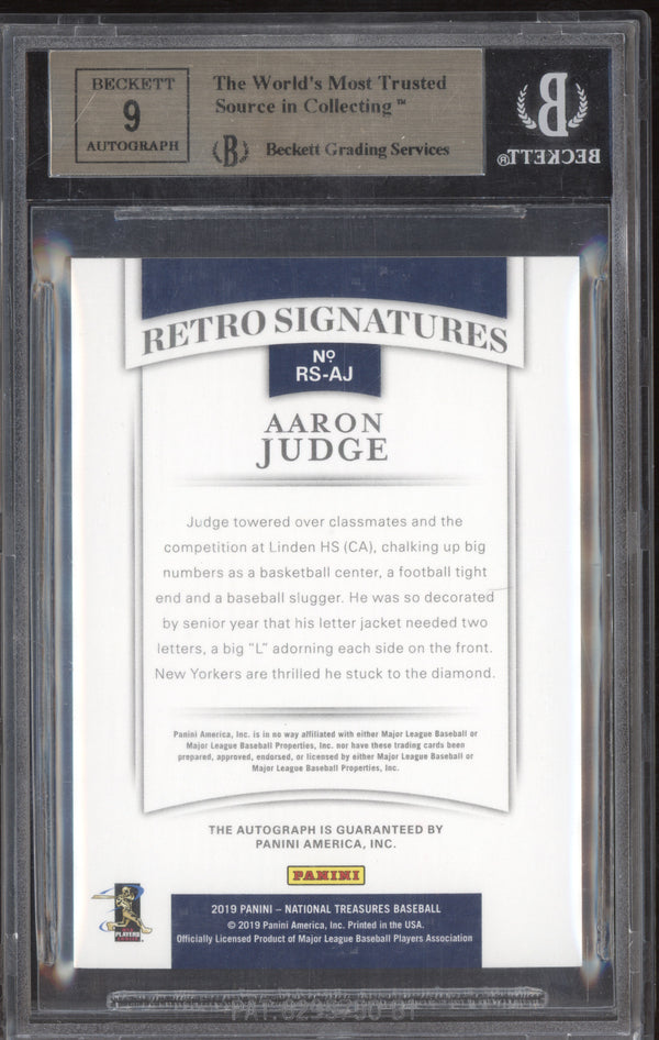 Aaron Judge 2019 Panini National Treasures RS-AJ Retro Signatures /99 BGS 9.5/9