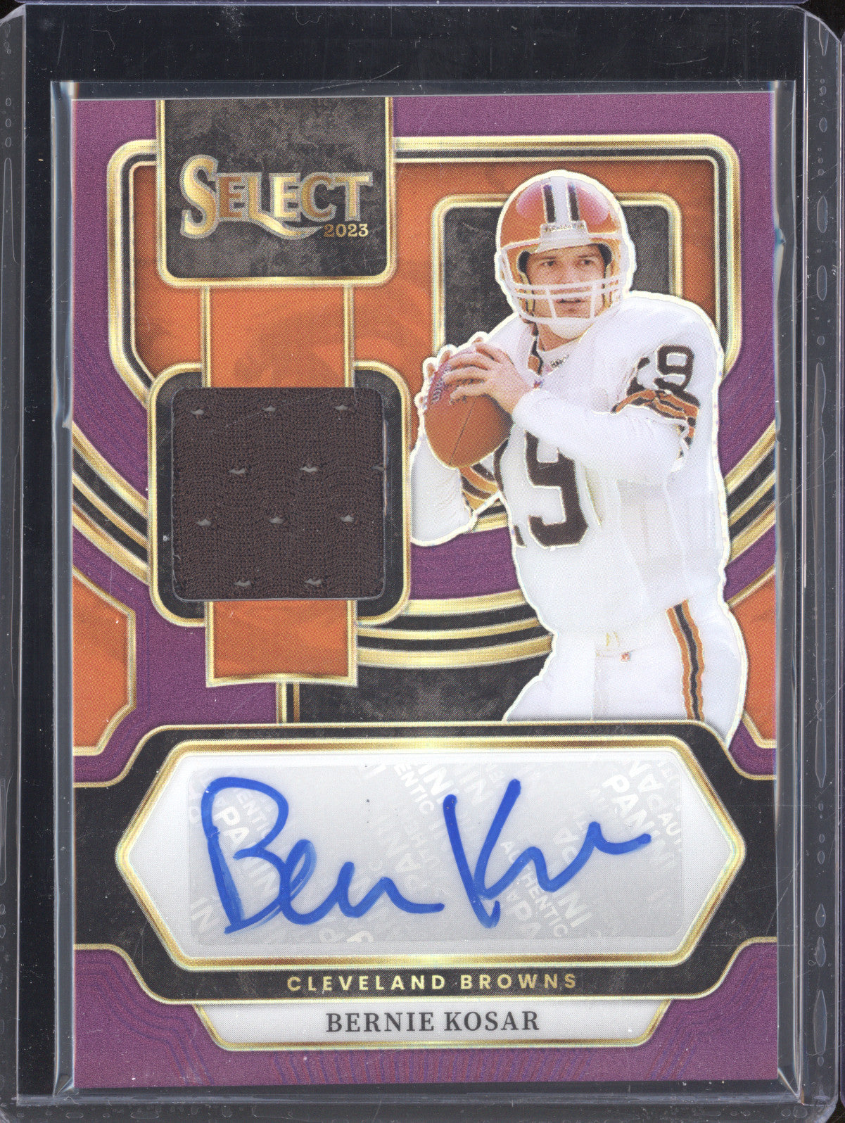 Bernie Kosar 2023 Panini Select SM-BK Signature Memorabilia Purple 34/49