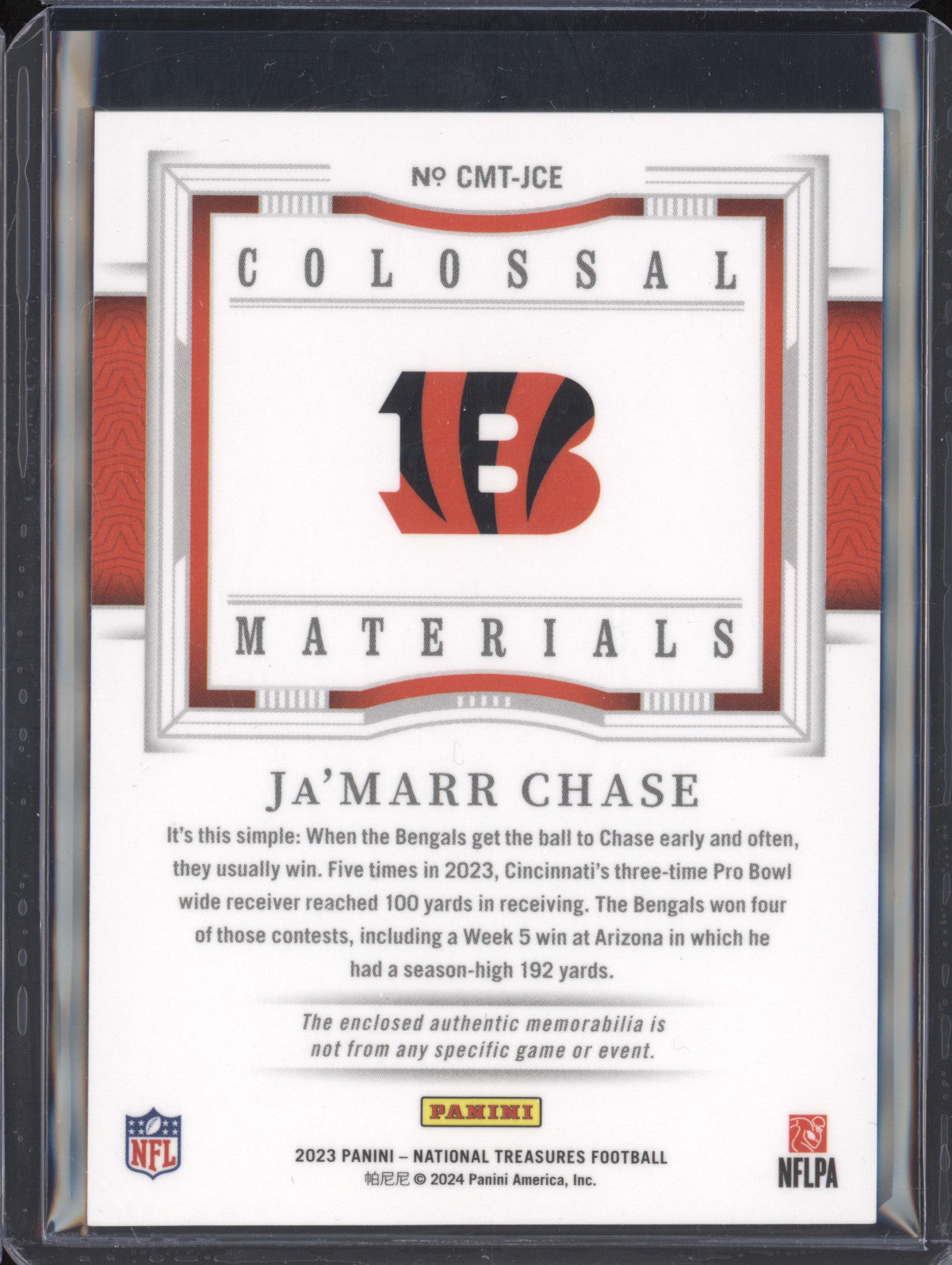 Ja'Marr Chase 2023 Panini National Treasures CMT-JCE Colossal Materials