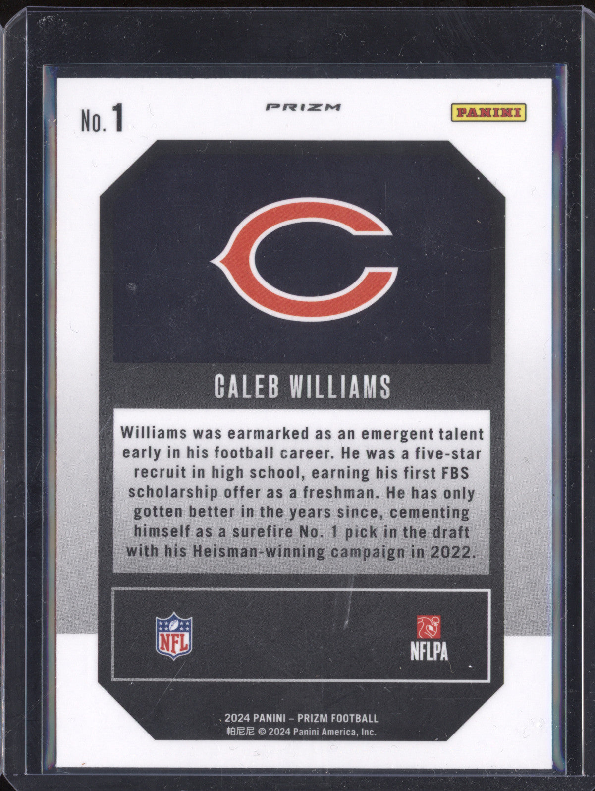 Caleb Williams 2024 Panini Prizm 1 No Huddle Emergent RC