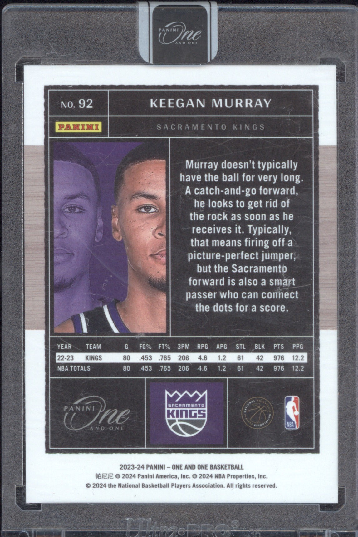 Keegan Murray 2023-24 Panini One and One 92 Gold /10