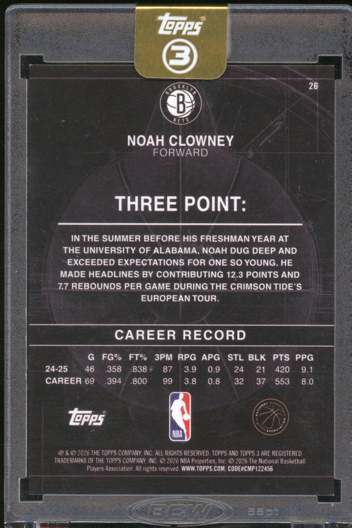 Noah Clowney 2025-26 Topps 3 Basketball 26 Red /5