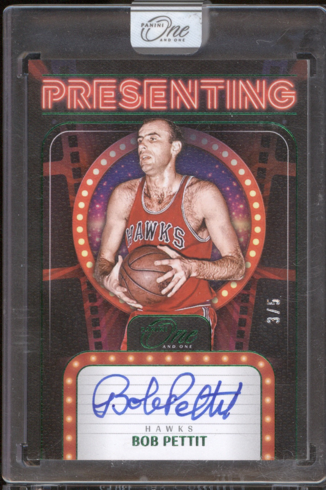 Bob Pettit 2024 Panini One and One Presenting Green Auto /5