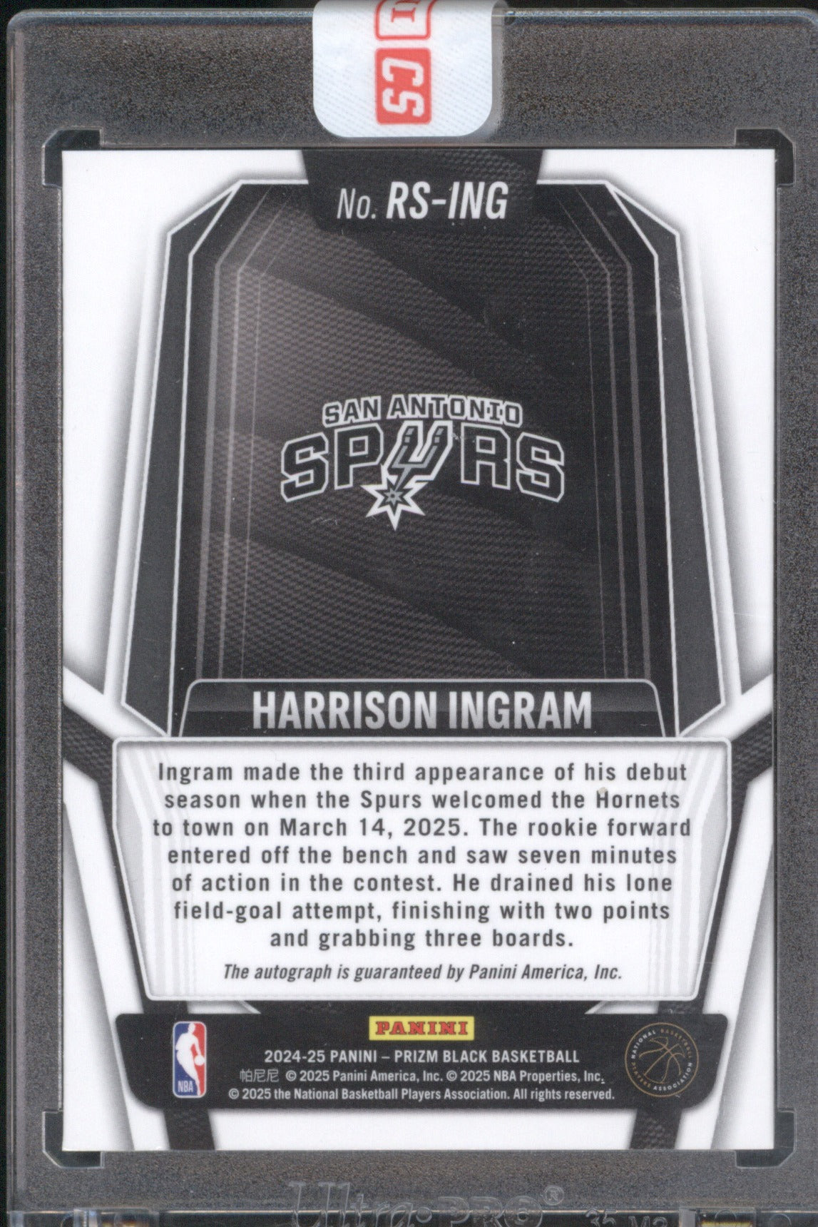 Harrison Ingram 2024-25 Panini Prizm Black #RS-ING Prizm Black Rookie Signatures