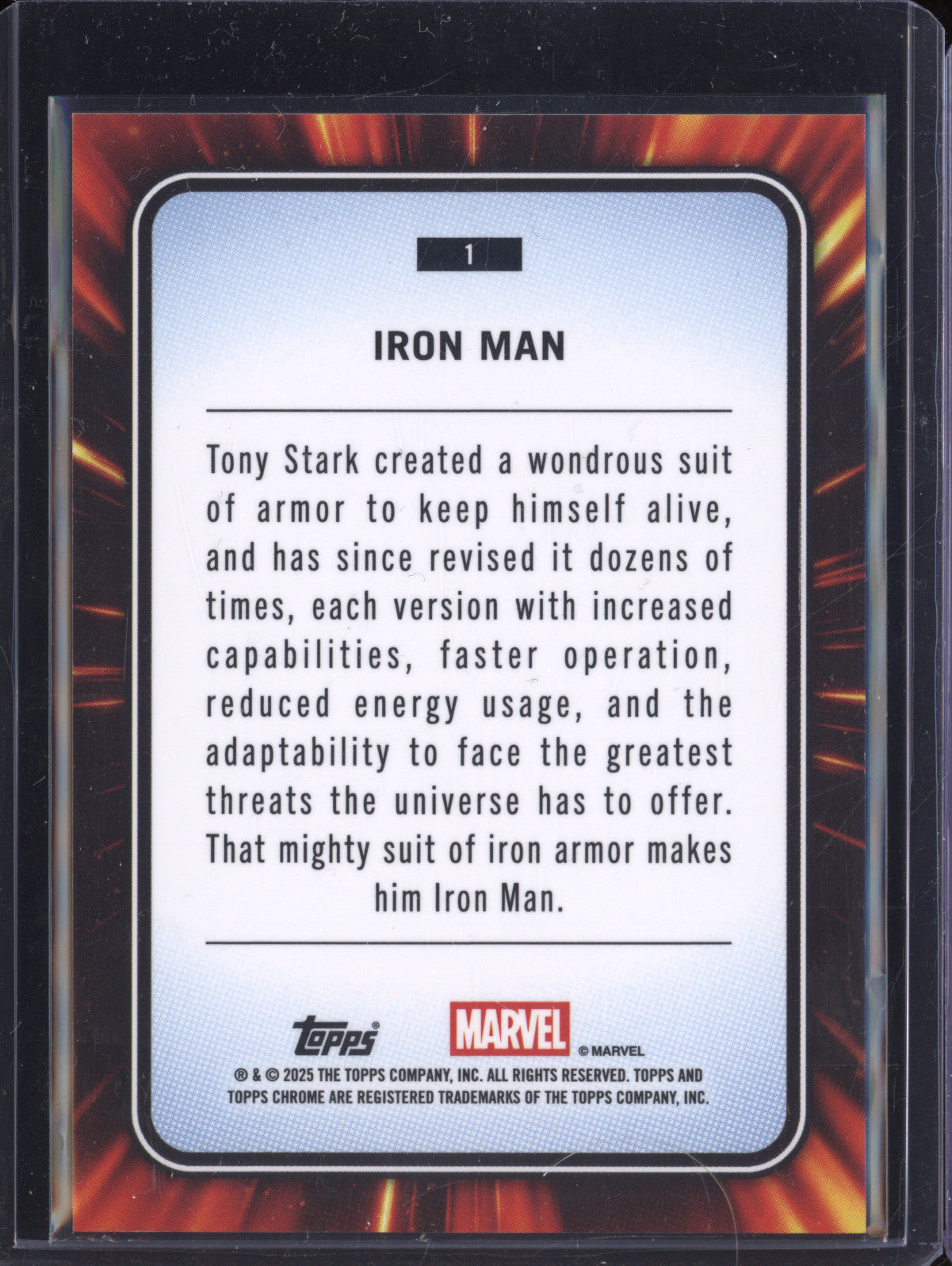 Iron Man 2025 Topps Chrome Marvel 1 Purple Shimmer Refractor 71/75