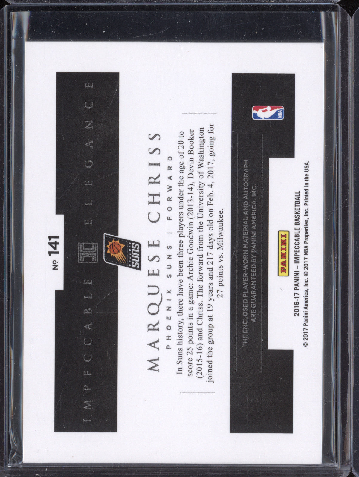 Marquese Chriss 2016 Panini Impeccable 141 Rookie Jersey Auto Holo Silver /5