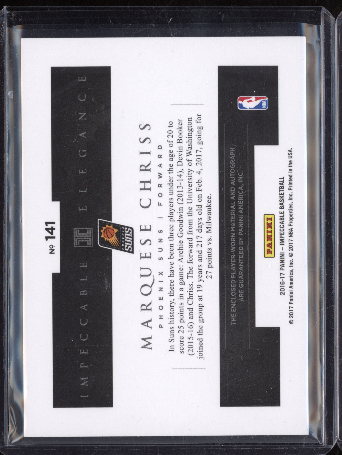 Marquese Chriss 2016-17 Panini Impeccable 141 Rookie Jersey Auto Silver RC 3/49