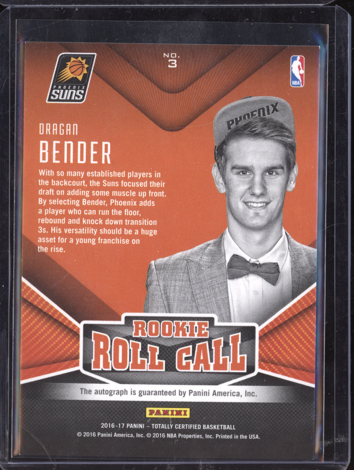 Dragan Bender 2016-17 Panini Totally Certified 3 Rookie Roll Call Auto Green /5