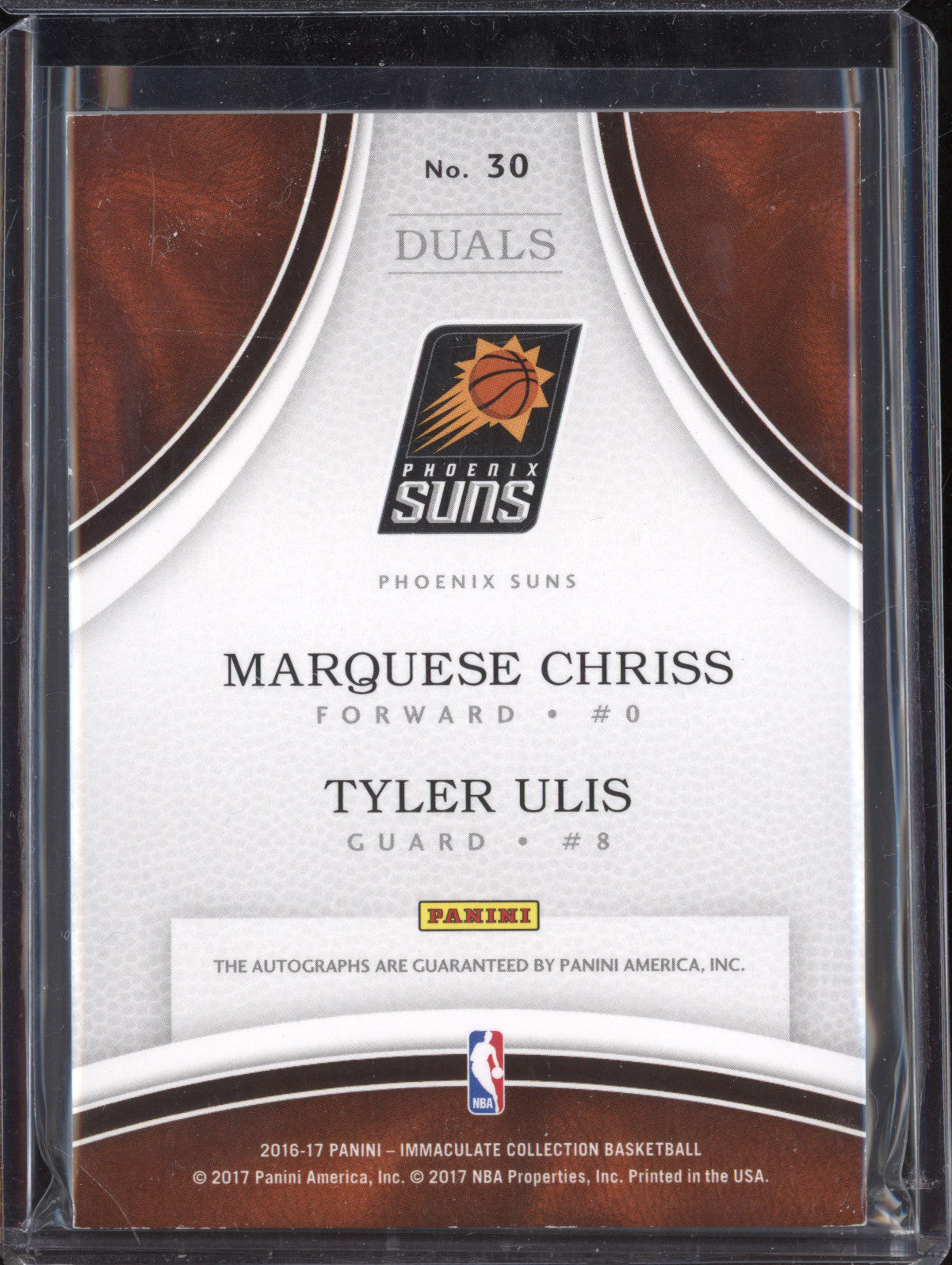 Chriss Ulis 2016-17 Panini Immaculate 30 Dual Autographs RC 18/49