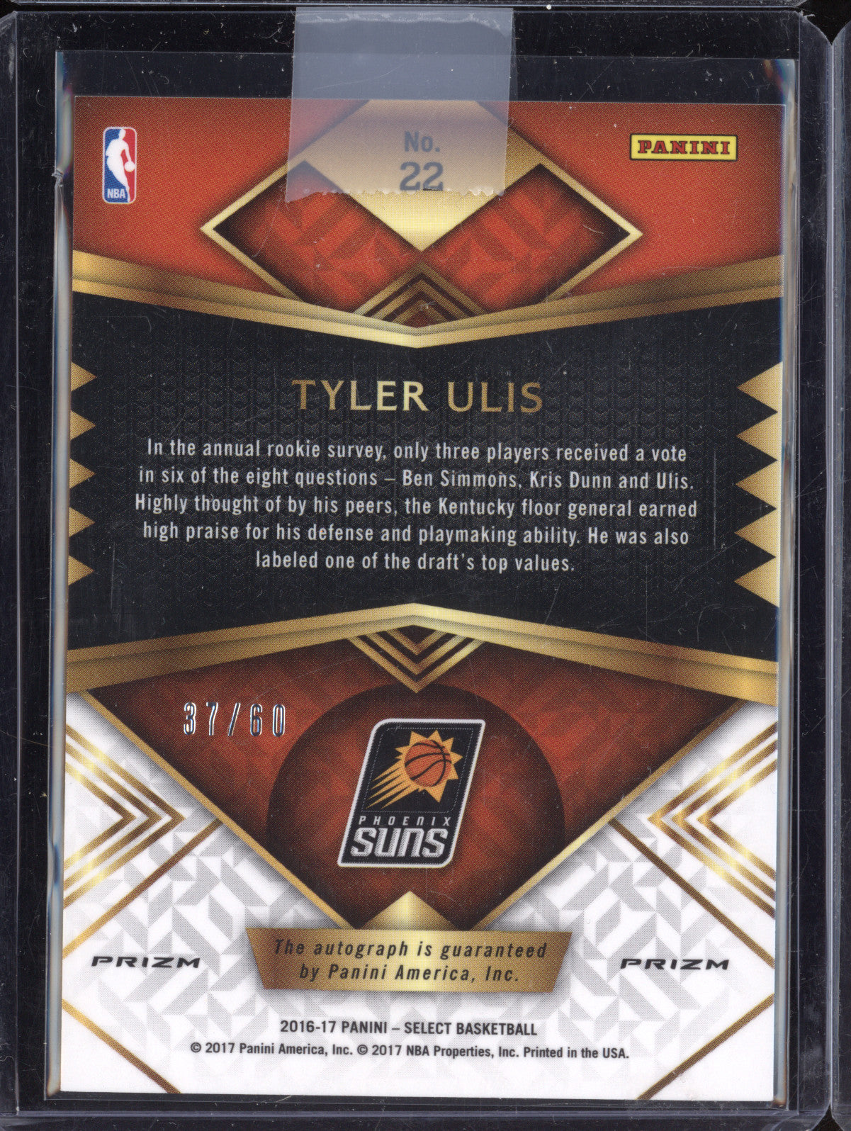 Tyler Ulis 2016-17 Panini Select 22 Rookie Auto Orange RC 37/60