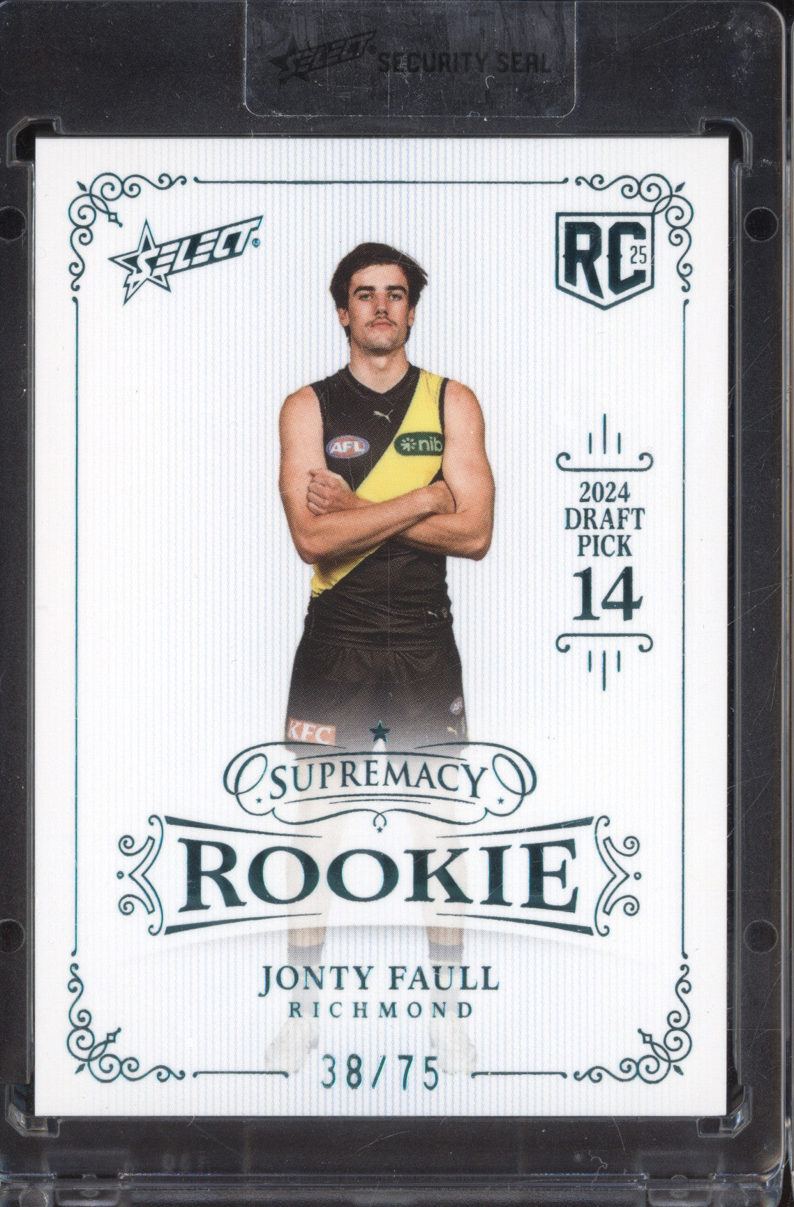 Jonty Faull 2025 Select Supremacy Rookies RPB14 Platinum Blue RC 38/75