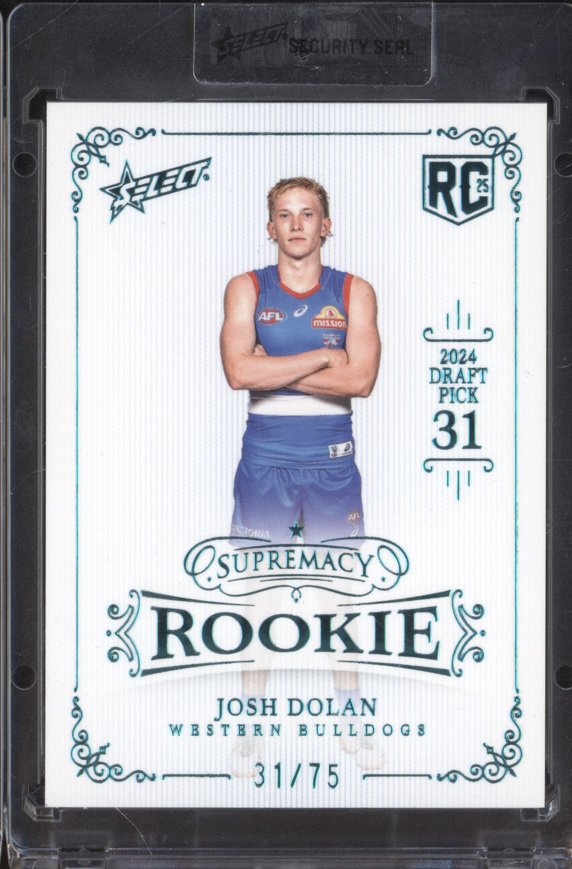 Josh Dolan 2025 Select Supremacy Rookies RPB31 Platinum Blue RC 31/75