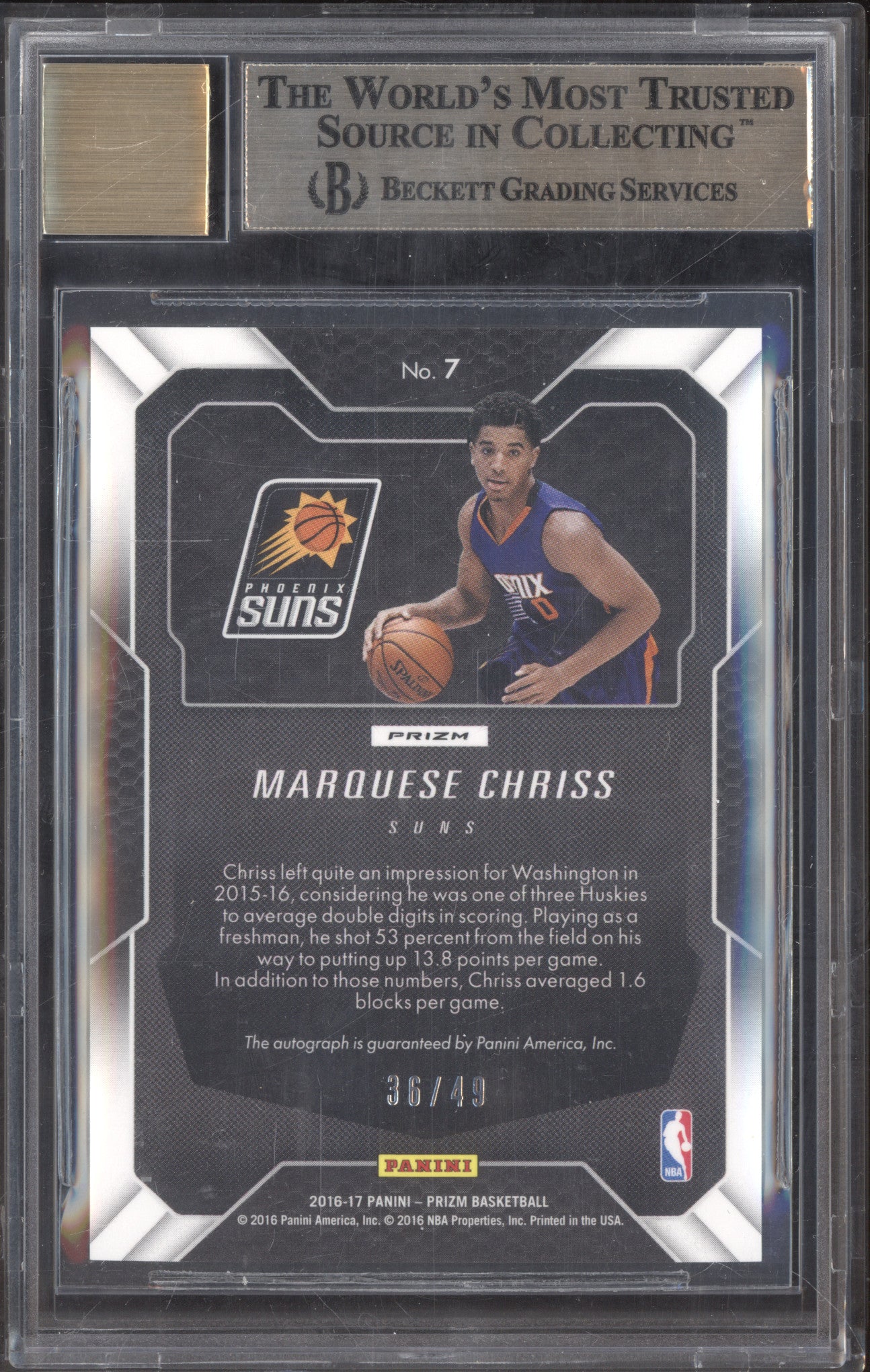 Marquese Chriss 2016-17 Panini Prizm 7 Rookie Auto Blue RC 36/49 BGS 9.5/10