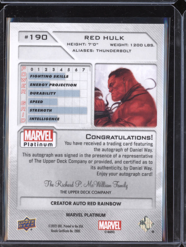 Red Hulk 2023 Upper Deck Marvel Platinum 190 Daniel Way Red Rainbow Auto