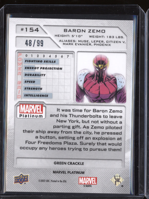 Baron Zemo 2023 Upper Deck Marvel Platinum 154 Green Crackle 48/99