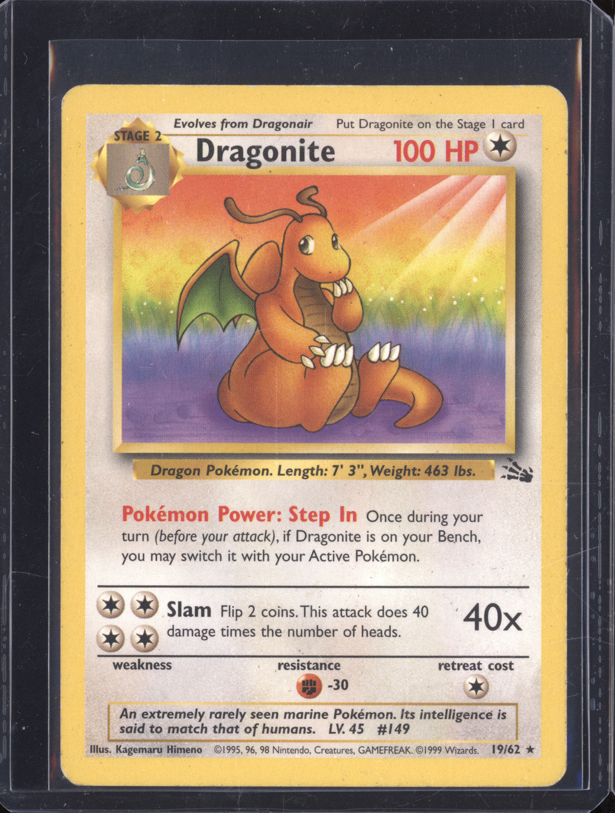 1999 Pokemon Fossil 19/62 Dragonite Rare