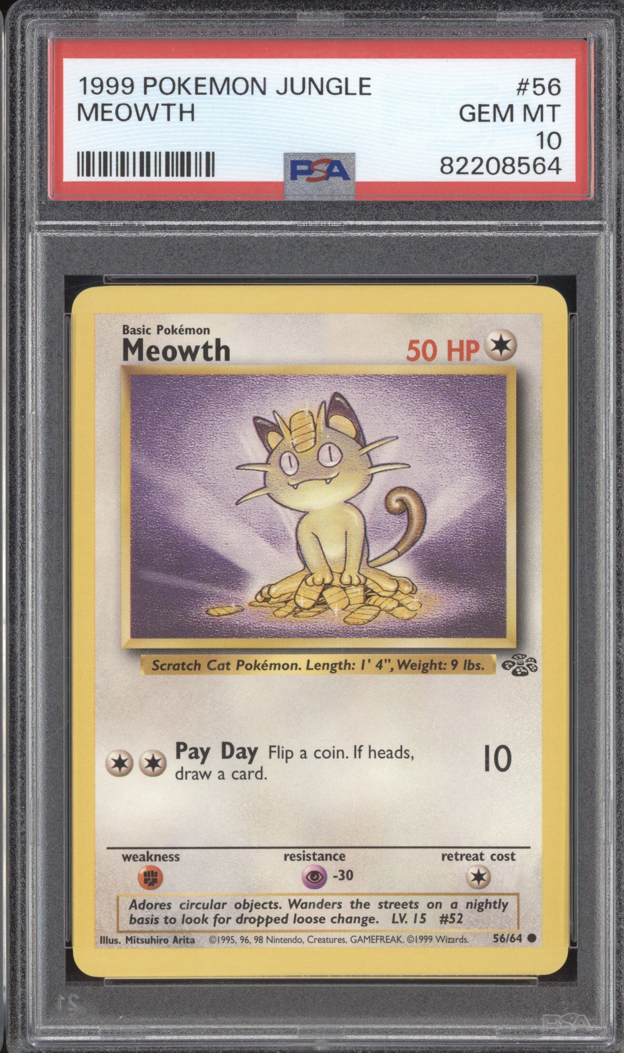 Meowth 1999 Pokemon Jungle 56/64 PSA 10