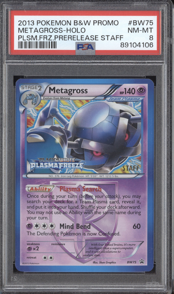 Metagross 0 Pokemon Black & White BW75 Plasma Freeze Prerelease Staff PSA 8