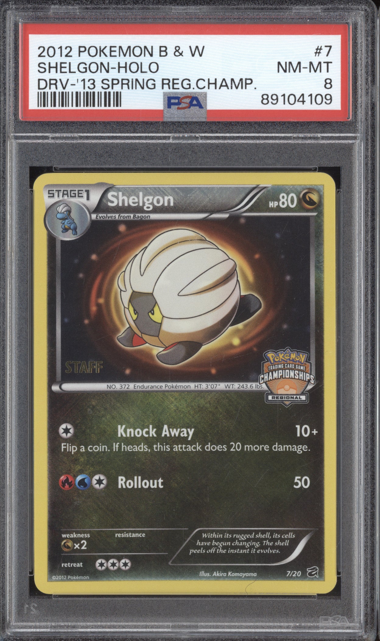 Shelgon 2012 Pokemon Black & White 7/20 Crosshatch Championship Staff PSA 8