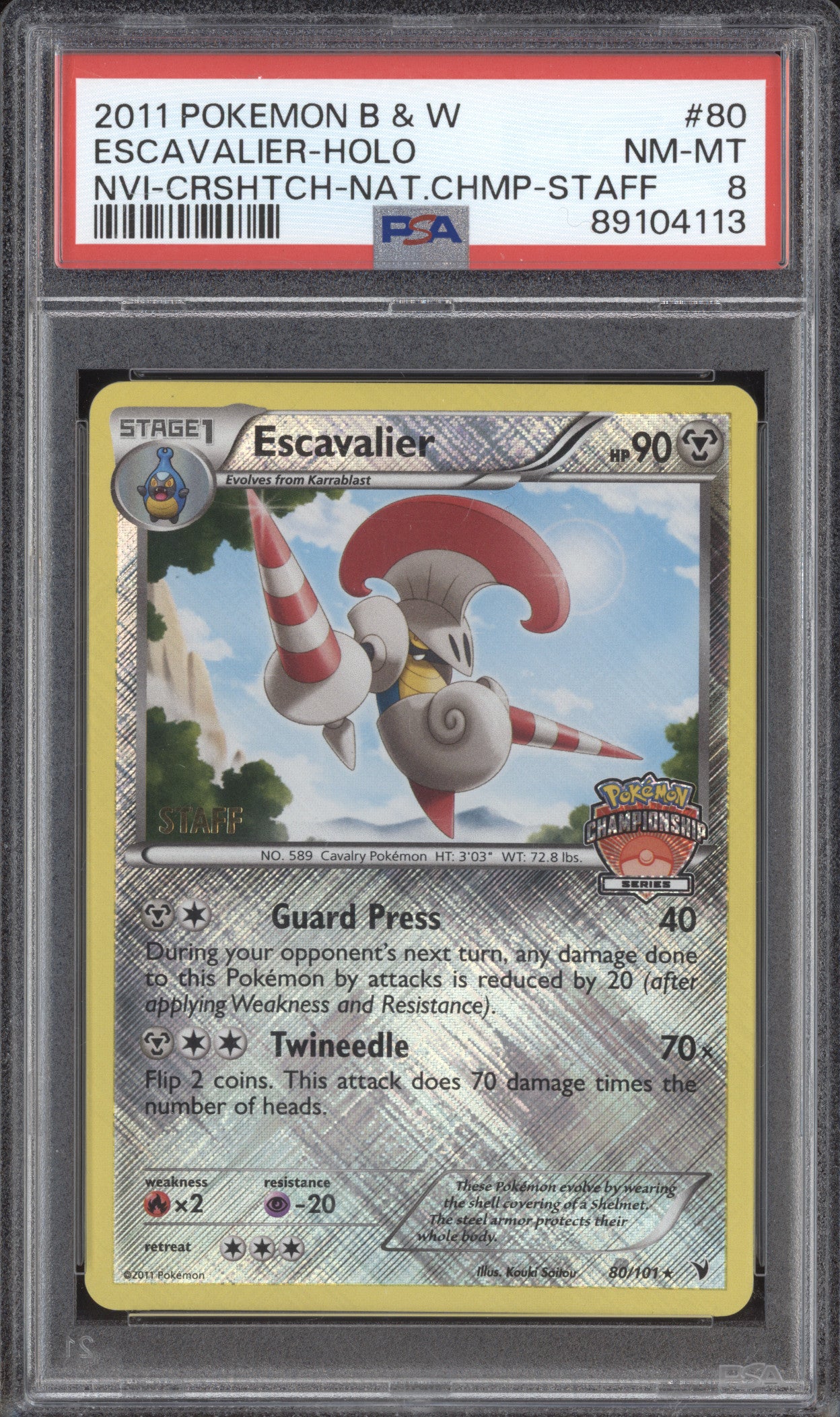 Escavalier 2011 Pokemon Black & White 80/101 National Championships Staff PSA 8