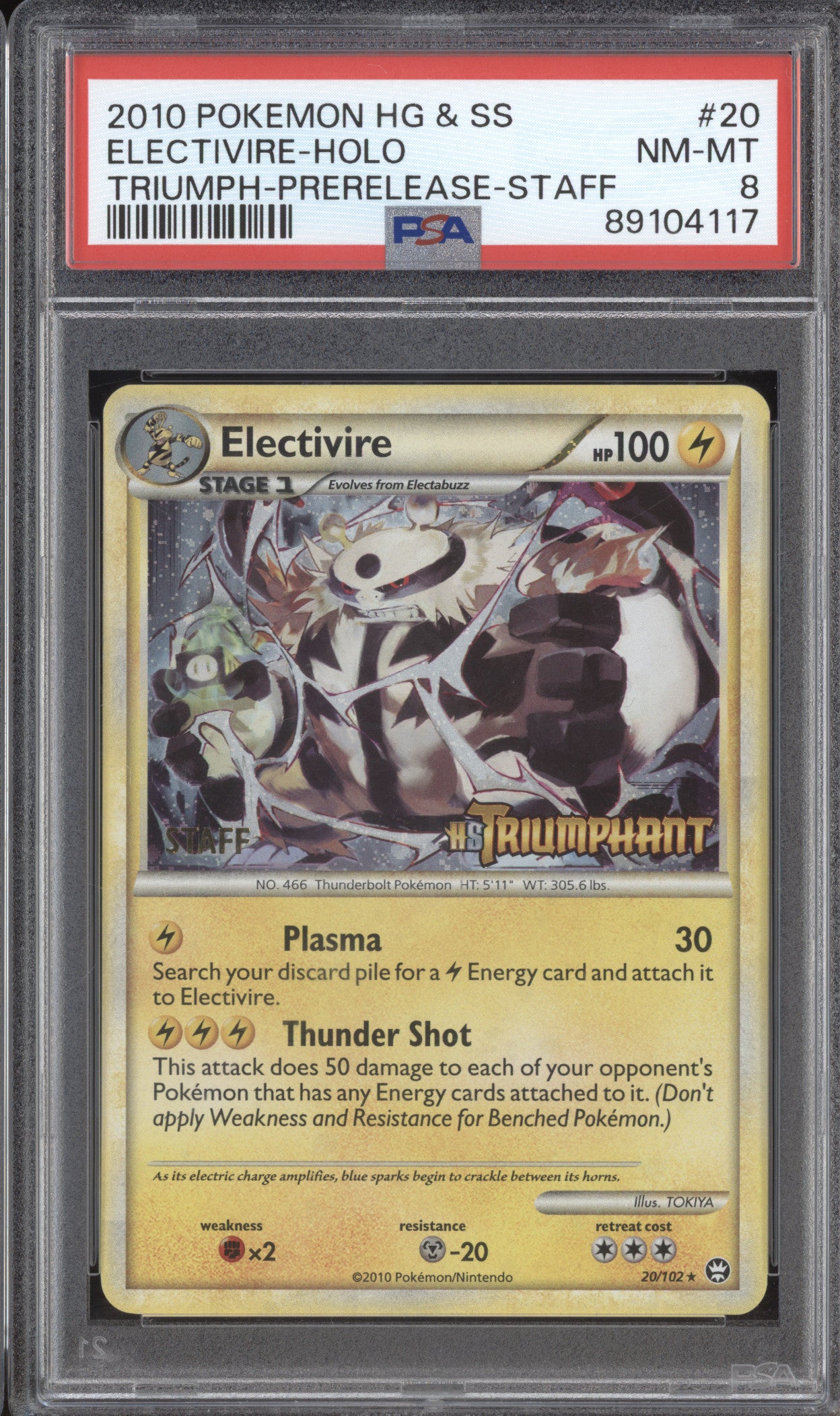 Electivire 2010 Pokemon HeartGold & SoulSilver 20/102 HS Prerelease Staff PSA 8