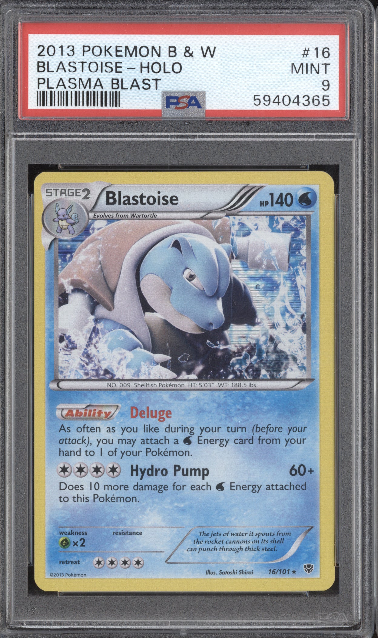 Blastoise 2013 Pokemon Plasma Blast 16/101 Holo PSA 9