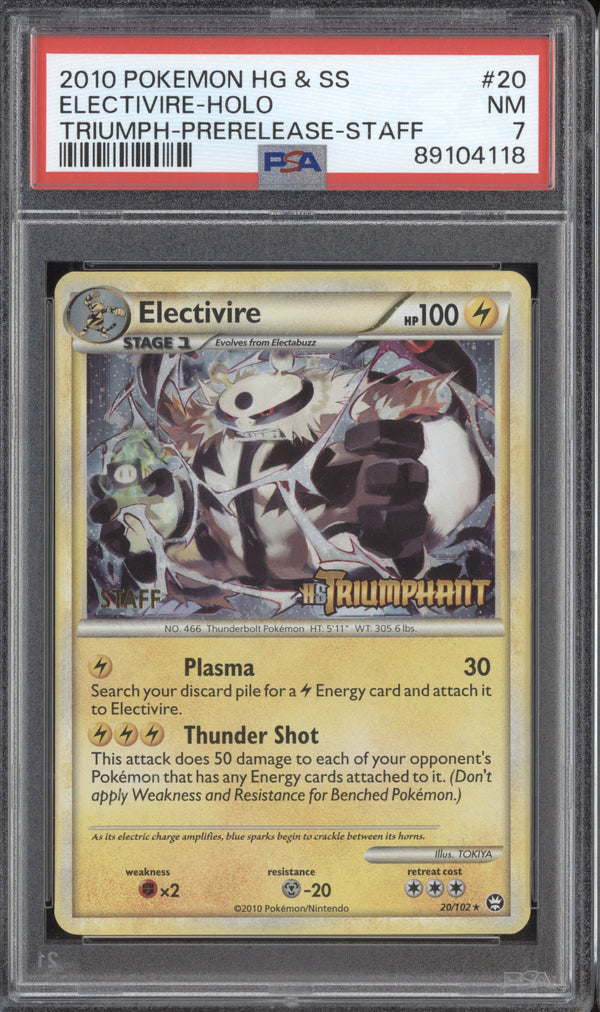 Electivire 2010 Pokemon HeartGold & SoulSilver 20/102 HS Prerelease Staff PSA 7