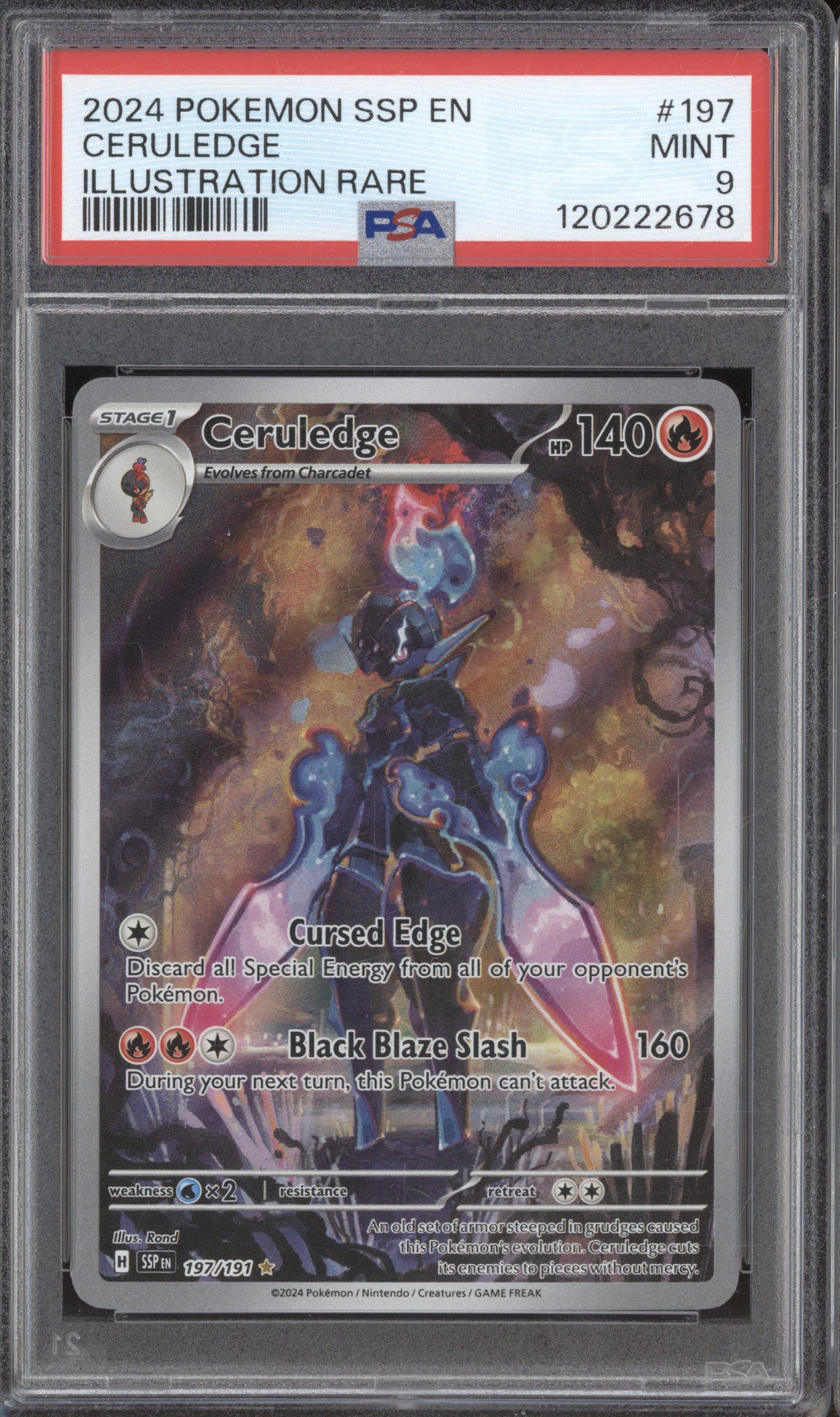 2024 Pokemon Surging Sparks SSP 197/191 Ceruledge Illustration Rare PSA 9