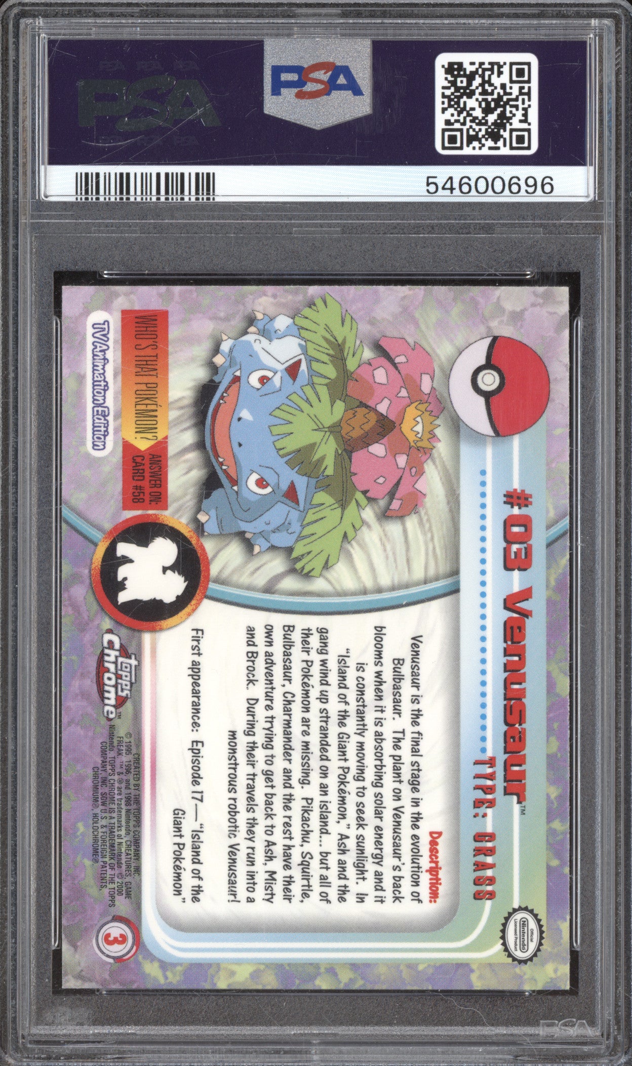 2000 Pokemon Topps Chrome 3 Venusaur PSA 10