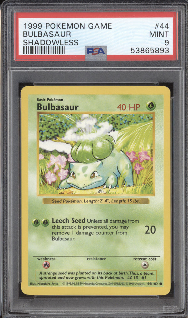 Bulbasaur 1999 Pokemon Base Set 44/102 Shadowless PSA 9