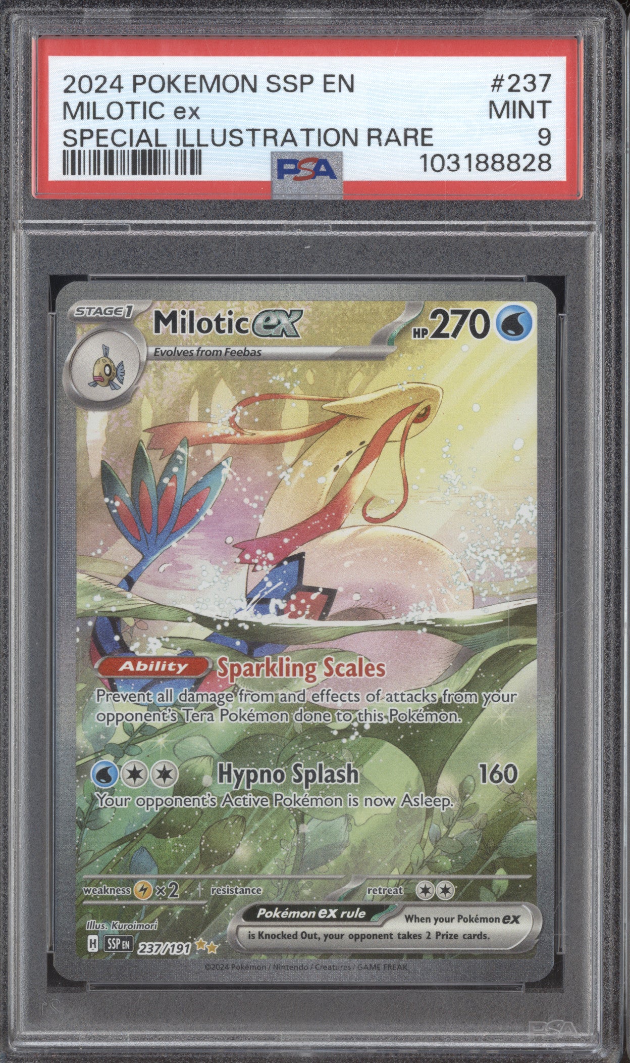2024 Pokemon Surging Sparks SSP 237/191 Milotic ex Special Illustration PSA 9