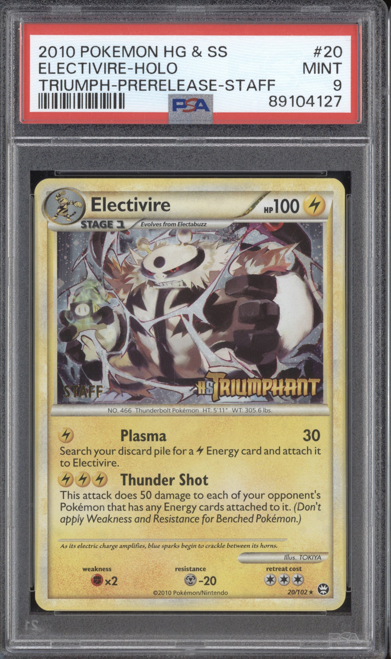 Electivire 2010 Pokemon HeartGold & SoulSilver 20/102 HS Prerelease Staff PSA 9