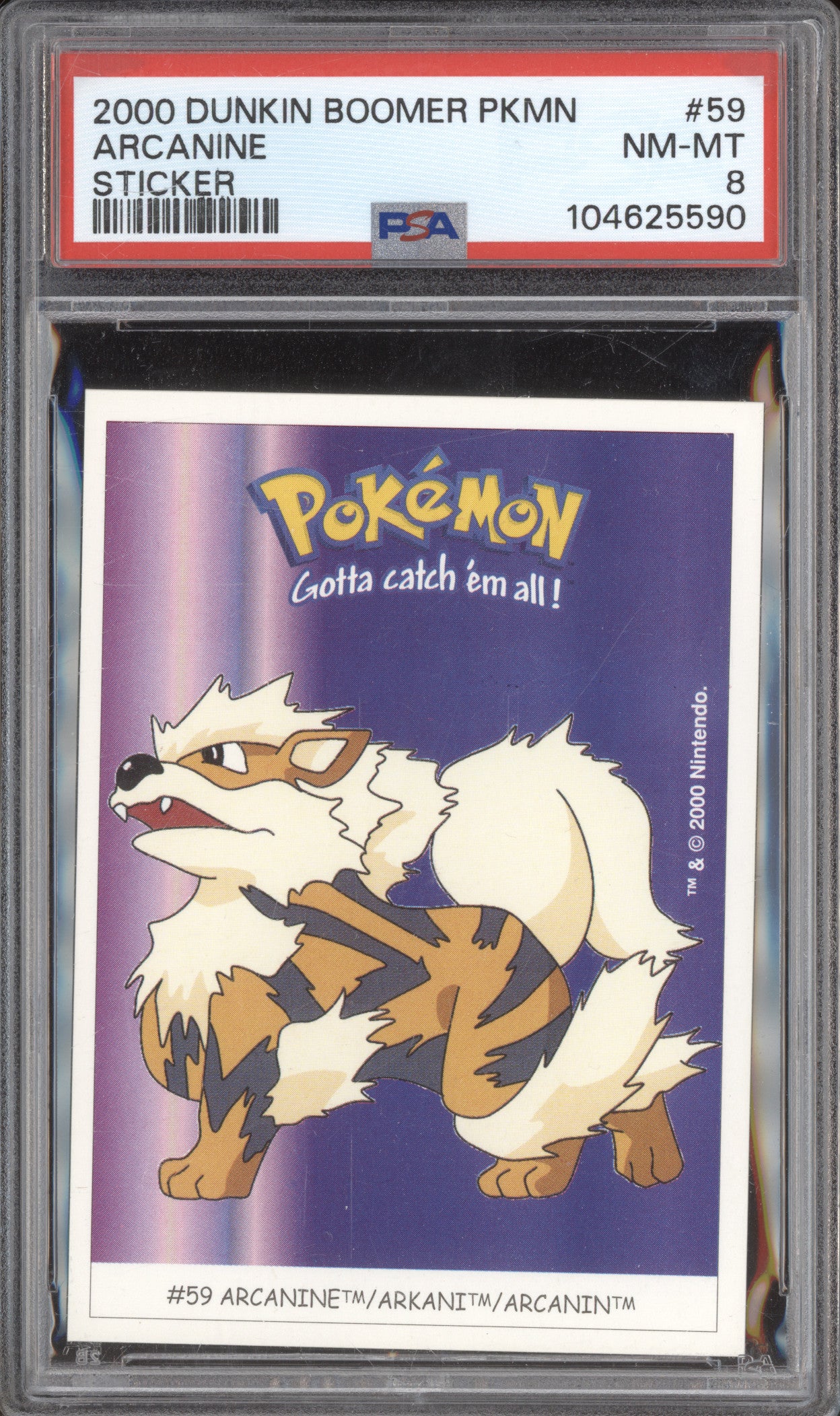 2000 Pokemon Nintendo Dunkin Boomer 59 Arcanine PSA 8